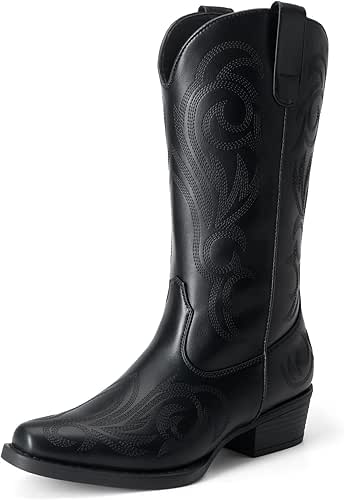 DREAM PAIRS Women's Cowboy Boots Mid Calf Cowgirl Boots Square
