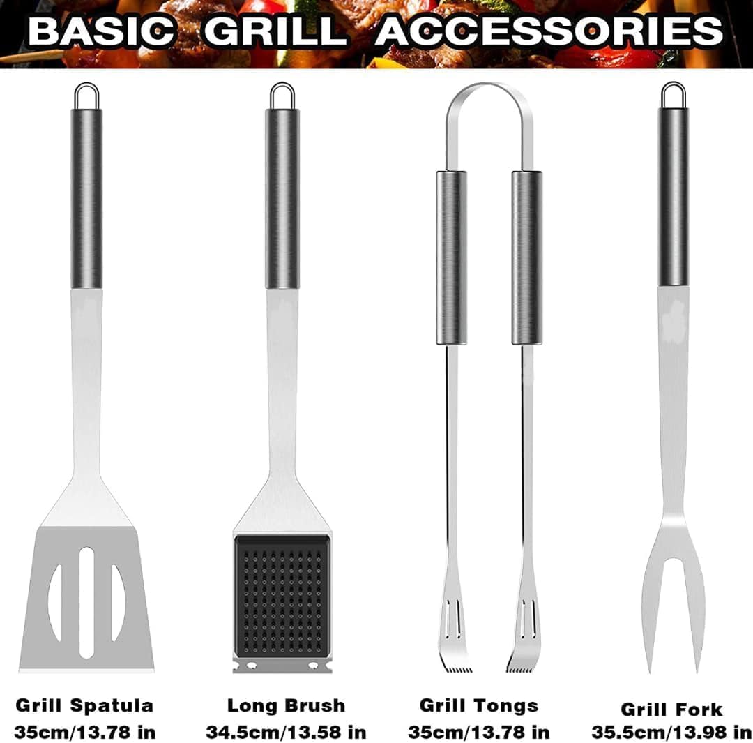 Juego de 25 utensilios para barbacoa, juego de accesorios para parrilla de acero inoxidable, kit para cocinar de camping y cocina, con bolsa, utensilios de barbacoa portátiles, regalo para hombre y