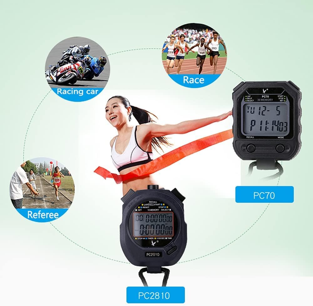 BUNIQ Cronómetro Digital, 2 Filas, 10 Vueltas, Pantalla de Temperatura, Aviso de batería Baja, natación, Baloncesto, Entrenamiento Profesional, Entrenamiento