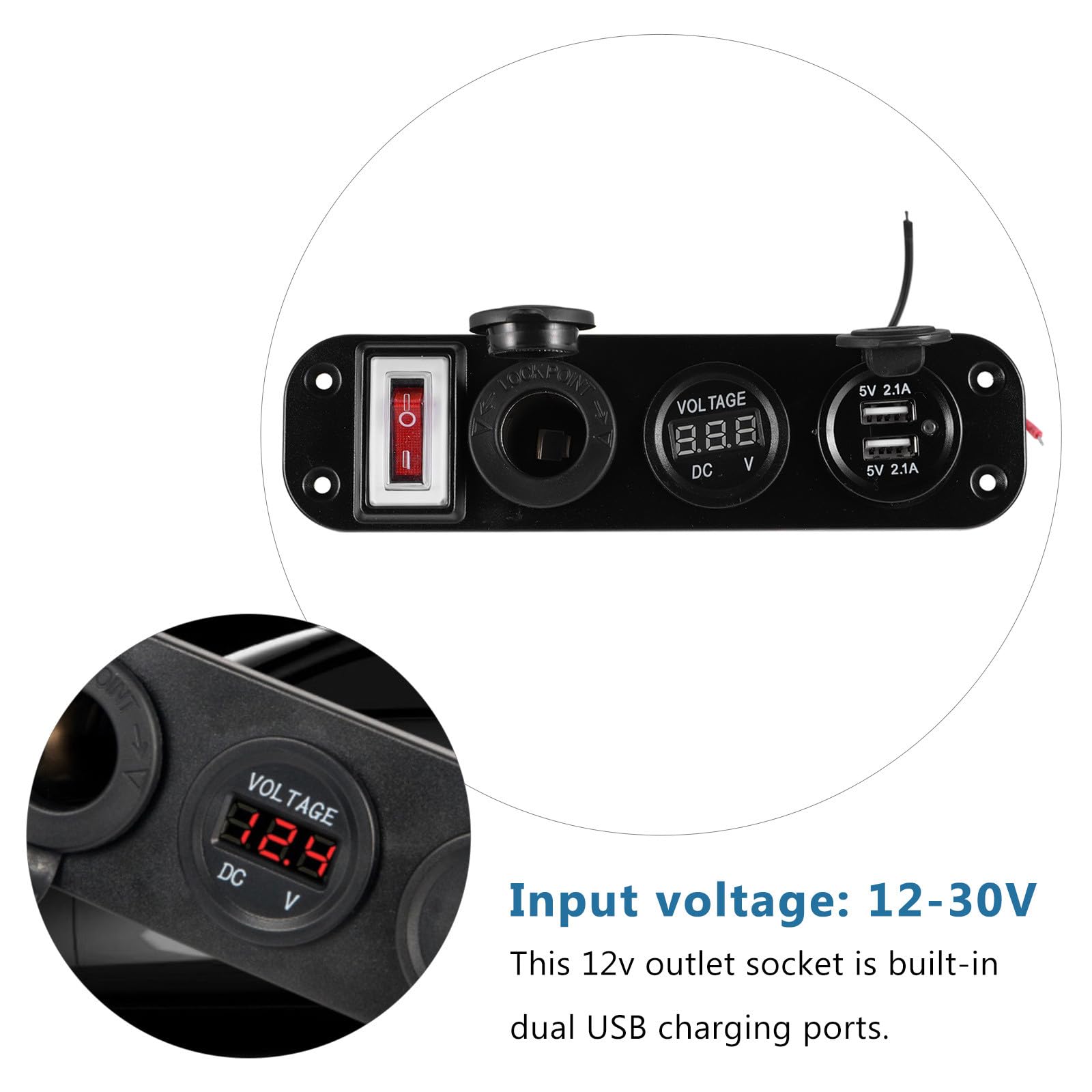 CALLARON Caricatore Auto Doppia Porta USB e Voltmetro Digitale, Pannello Tre Prese Accendisigari 12-24v, Ricarica Simultanea per Auto e Barca