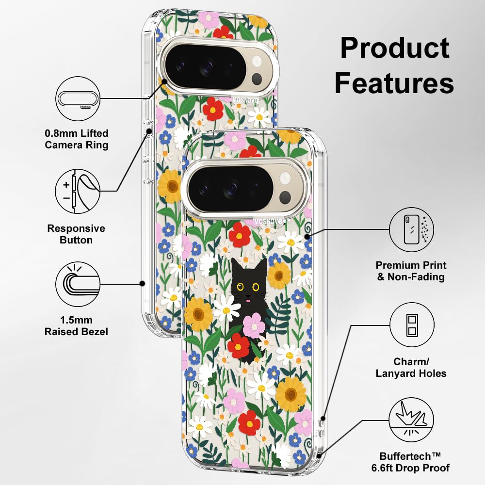 MOSNOVO Case for Google Pixel 10 & Pixel 10 Pro, [Buffertech 6.6ft Military-Grade Drop Protection] [Anti Peel Off Tech] Clear TPU Bumper Phone Case Cover Design - Cute Cherry — view 240