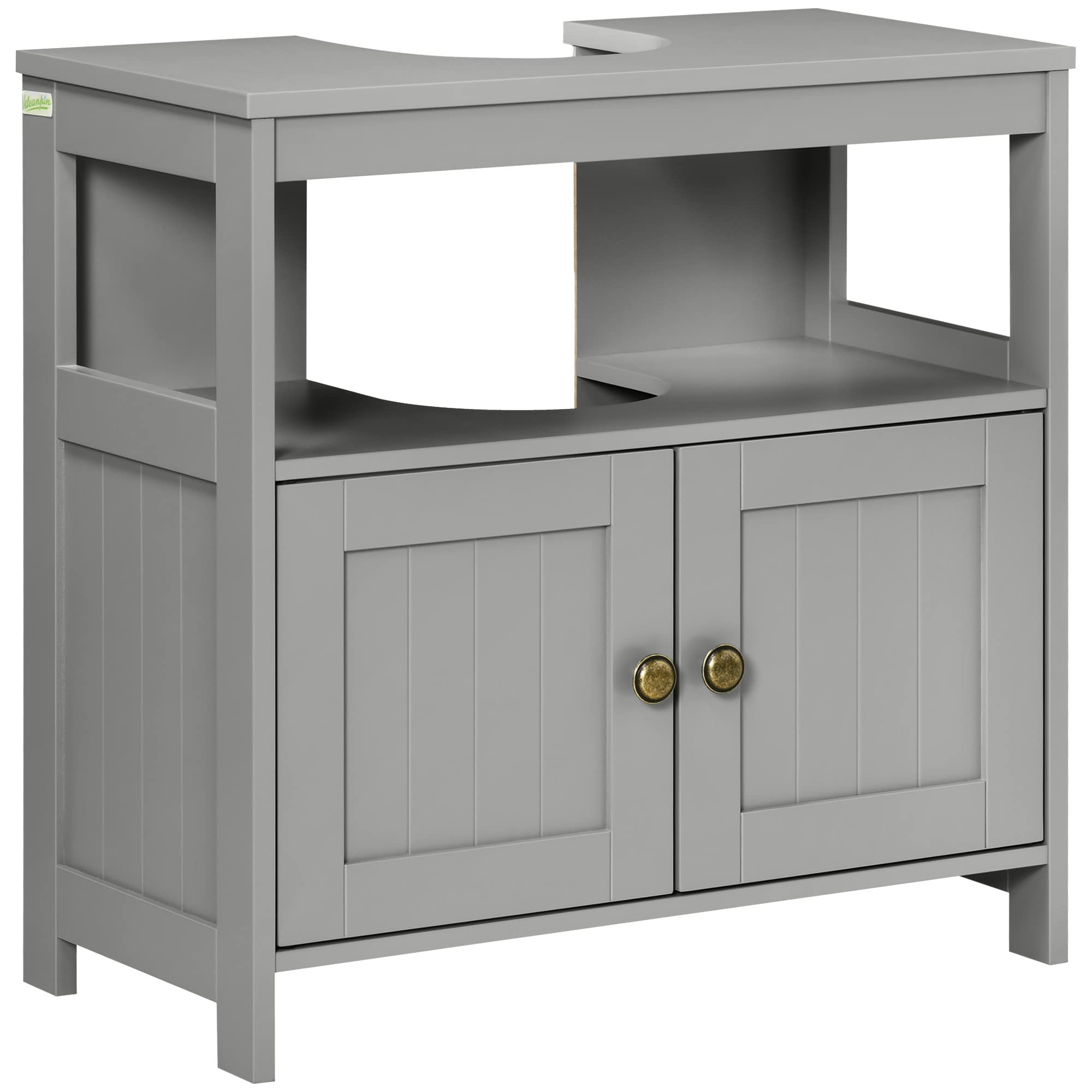 kleankin Bathroom Pedestal Under Sink Cabinet with Storage Shelves - Grey