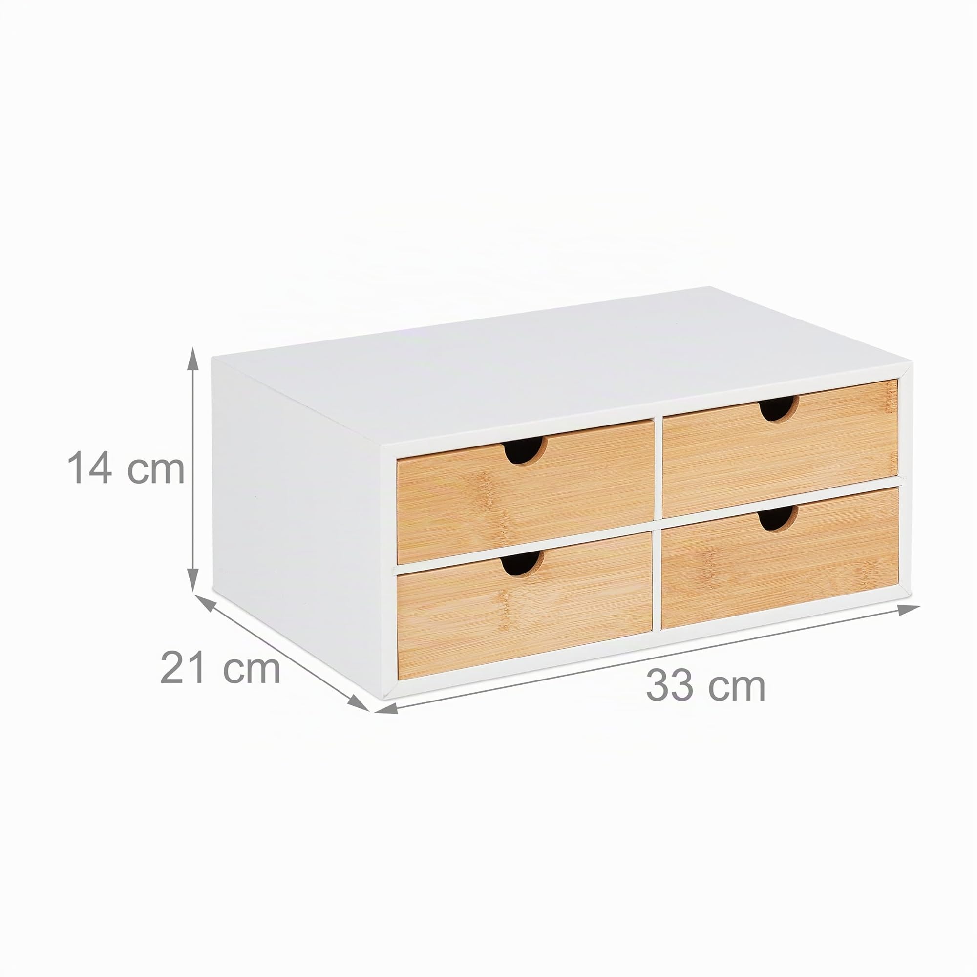 Relaxdays Organizador Escritorio, 4 Cajones, Almacenamiento Material Oficina, Bambú y MDF, 14x33x21cm, Natural y Blanco