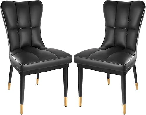 Bekrvio Juego de 2 sillas de comedor de piel sintética con respaldo alto, modernas y resistentes, tapizadas, asiento acolchado de esponja profunda
