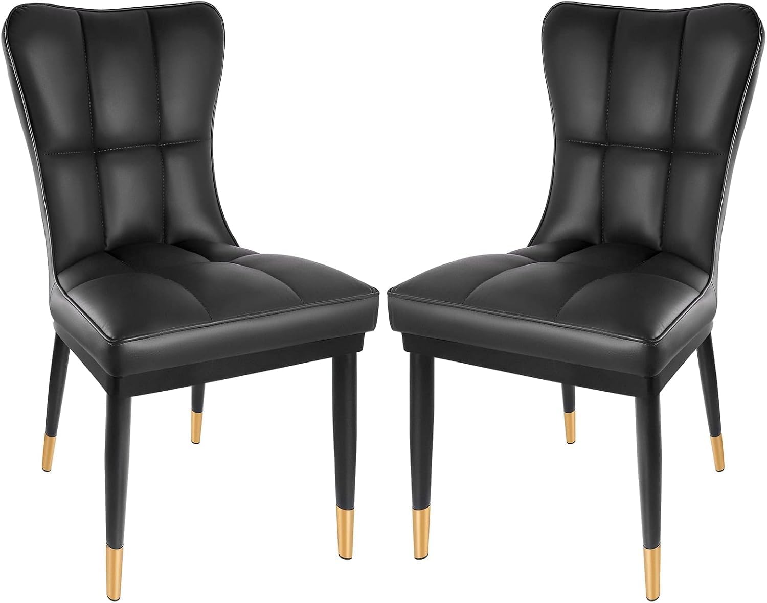 Bekrvio High Back Faux Leather Dining Chairs Set of 2, Modern Upholstered Knocker Dinning Chair with Deep Sponge Padded Seat with Metal Legs