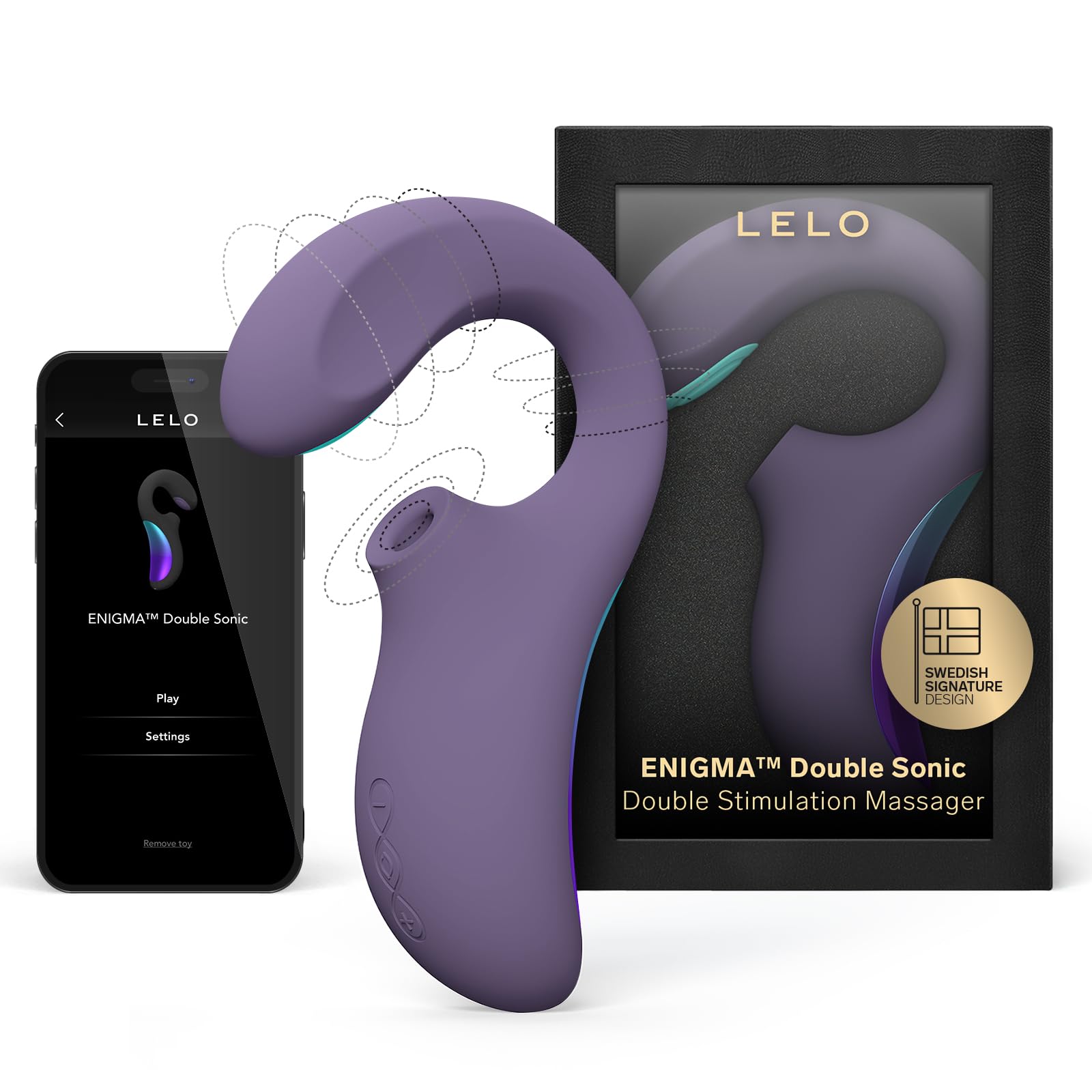 ENIGMA Double Sonic de LELO, Masajeador de Triple Estimulación Femenino con Aplicación por Bluetooth, 8 Modos de Placer y 2 Modos Adicionales (Cyber Purple)