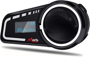 MAXTO M2C Motorcycle Bluetooth Headset, 1000M 6-Way Group Helmet Intercom Communication System with LCD Screen, IP65 Waterproof, FM, Dual Phone Connection, Noise Reduction, Soft and Hard Mic, 1 Pack