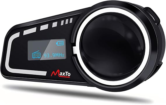 MAXTO M2C Motorcycle Bluetooth Headset, 1000M 6-Way Group Helmet Intercom Communication System with LCD Screen, IP65 Waterproof, FM, Dual Phone Connection, Noise Reduction, Soft and Hard Mic, 1 Pack
