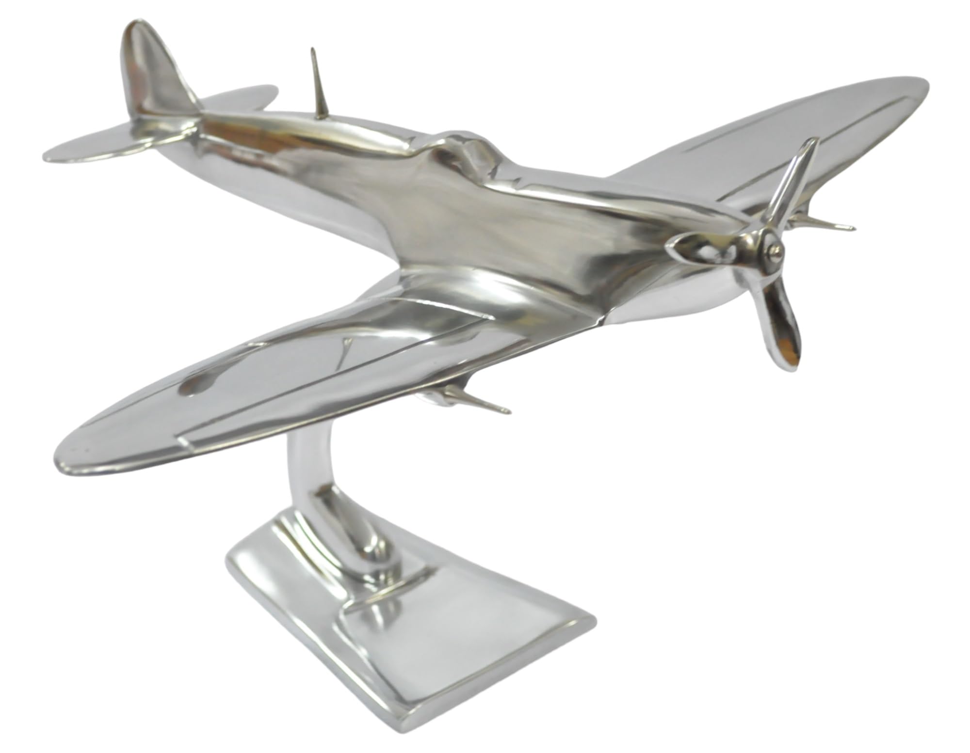 Inspirational Gifting Envergure de 25 cm Sculpture d'avion RAF Spitfire grand ornement sur support - Sculpture d'avion en aluminium poli à la main cadeau