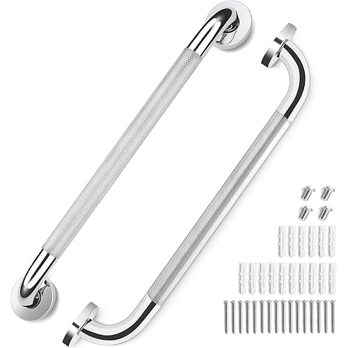 2 Pack Grab Bars for Elderly for Wall 16 Inch, Fit for Studs, Knurled Anti-Slip Bathroom Shower Grab Bars for Seniors, Safety Handicap Grab Bars for Shower, Shower Handles for Elderly, Tesuchan