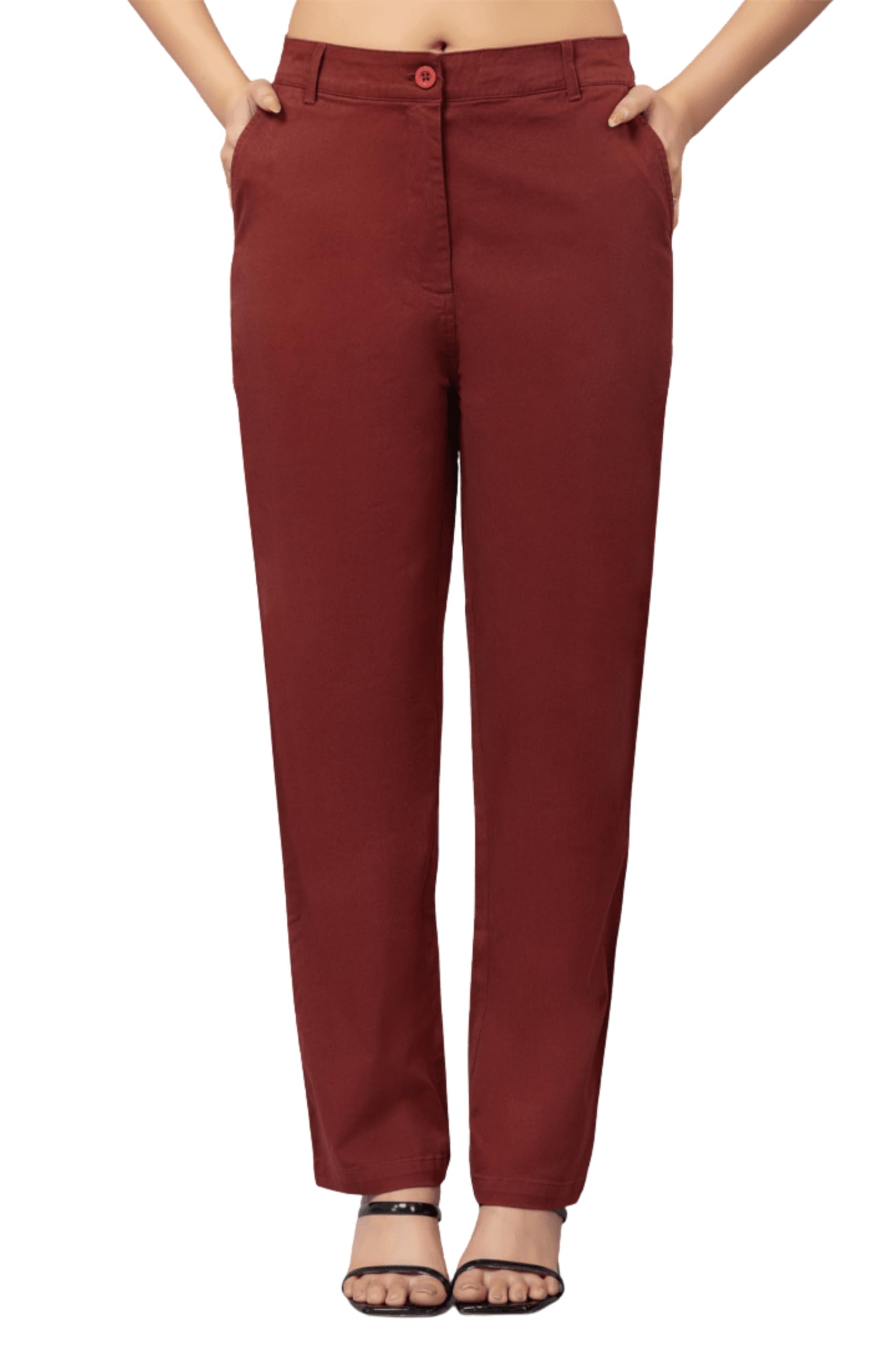 mlada High Waist Cotton Chinos Pants for Women | Stretchable Solid Straight Fit Trousers | Breathable Pants with 2 Side Seam Pockets | Formal Cotton Solid Trousers for Office Casuals-picture-18