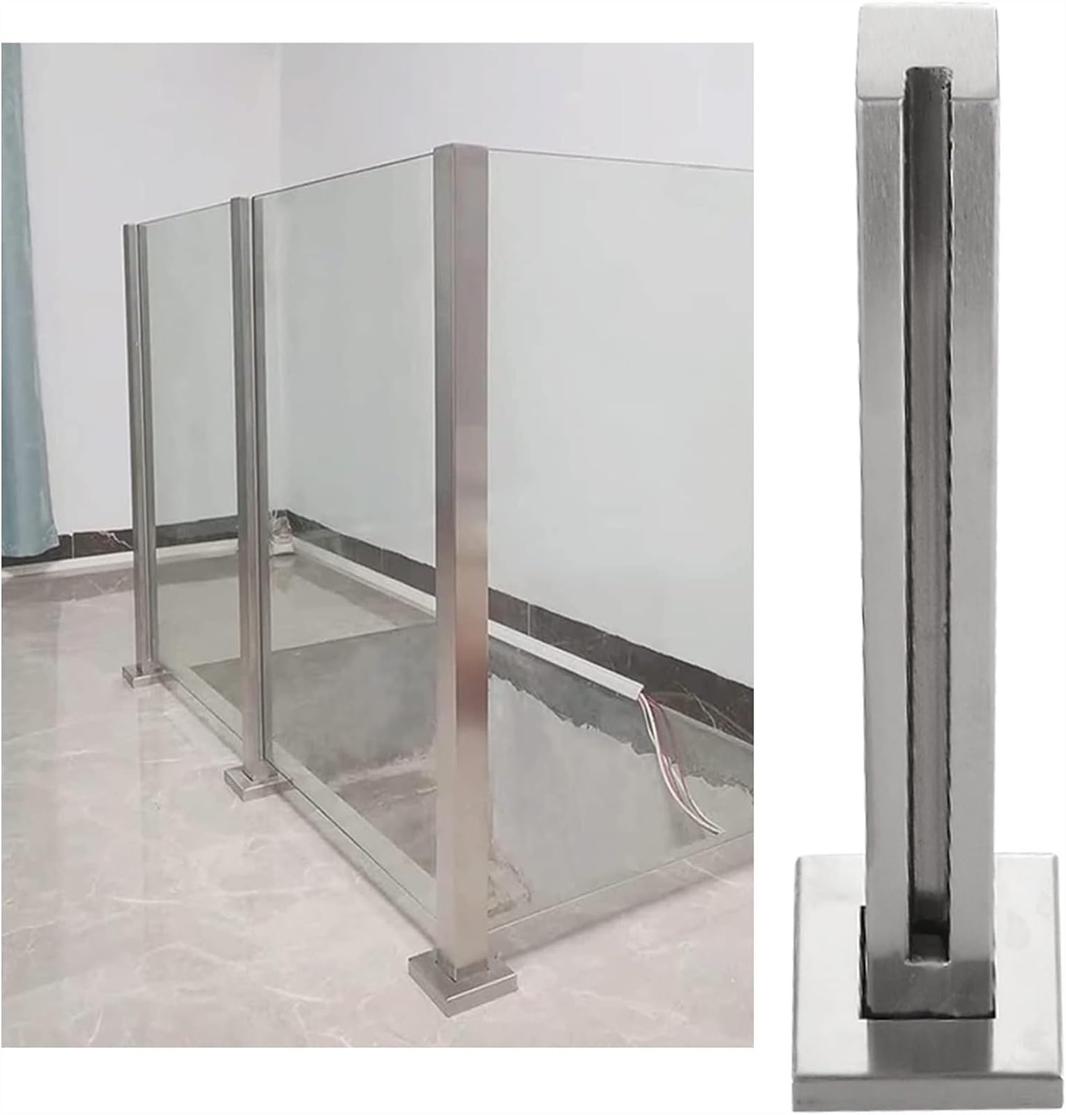 Combinazione Gratuita di balaustra in Vetro, Morsetto per ringhiera in Metallo, Kit balaustra Quadrata in Vetro per Interni/Esterni/Loft/Appartamenti 1 pz (Montante terminale, 85 cm/33,5")