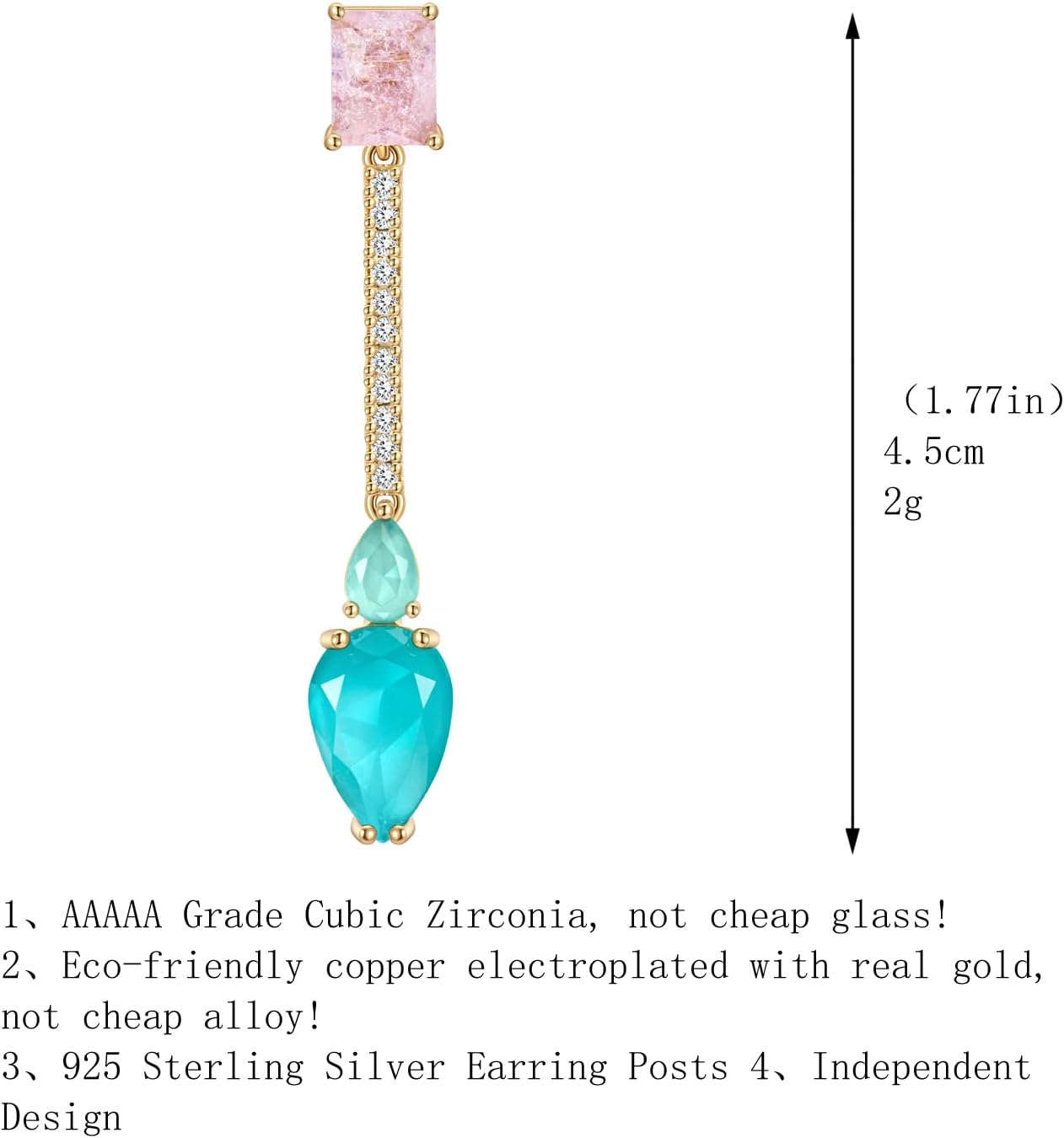 Crystal Teardrop Dangle Drop Earrings for Women Rhinestone Cubic Zirconia Birthstone Pink Blue Chandelier Earrings for Mom Wife Prom - Image 6