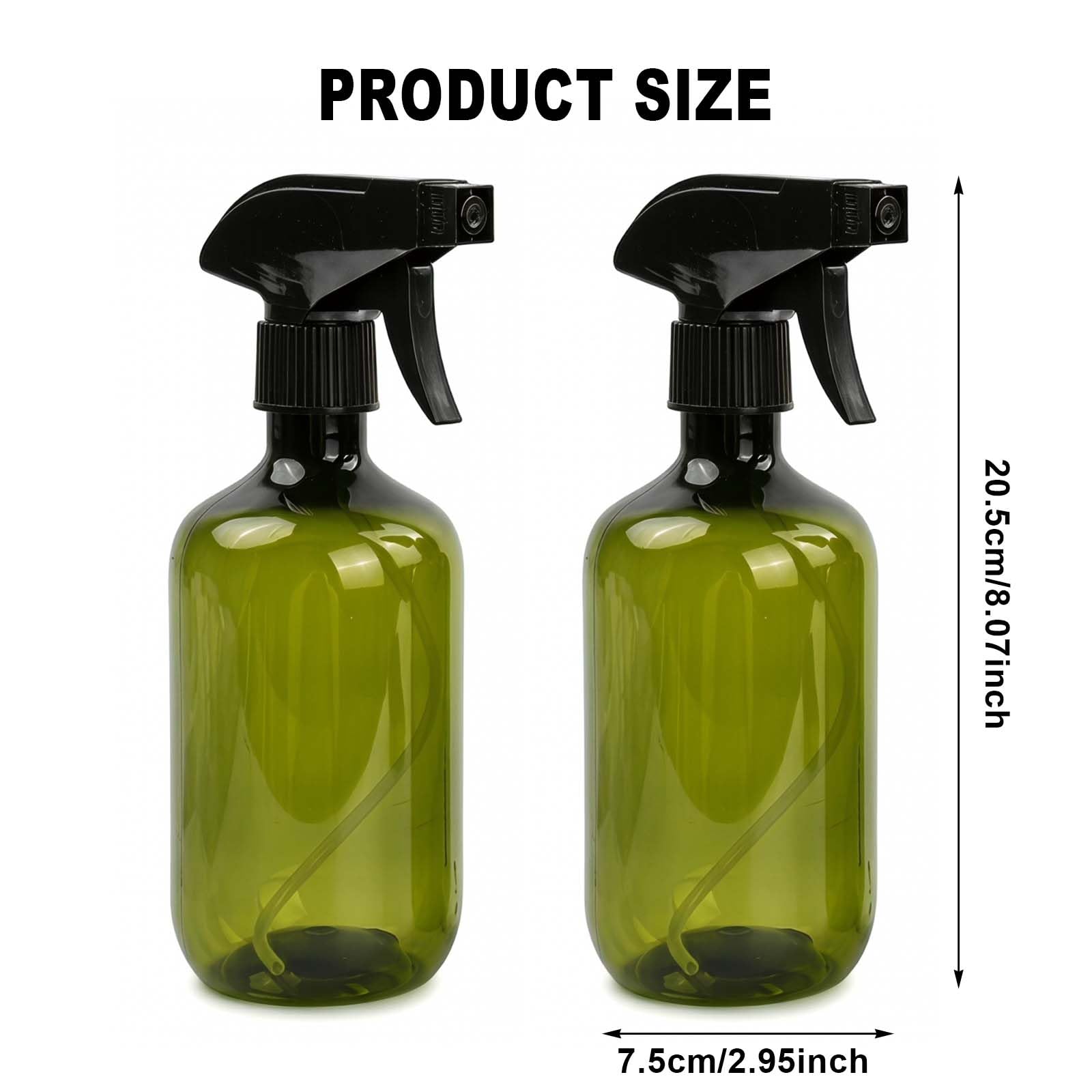 Pack de 2 Botellas Pulverizadoras 500 ml, Spray Recargable con Boquilla Ajustable, Antigoteo, Pulverizador de Plástico Ligero para Limpieza, Plantas, Cabello y Hogar, Verde Oscuro