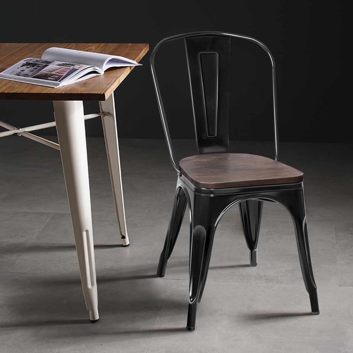LIFEZEAL Juego de 4 sillas de Comedor industriales (Negro)