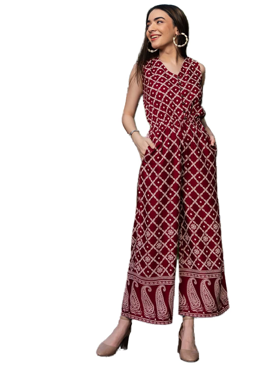 Maroon Front Buttoned Jumpsuit