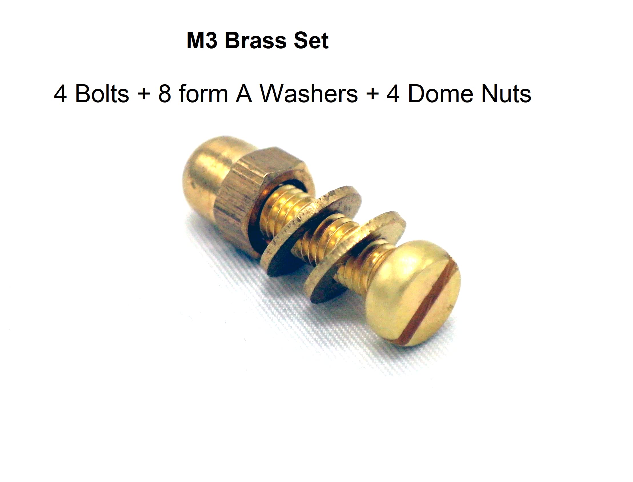 M3 Brass Sets Bolts Form A Washers and Dome Nuts Pack of 4 (Sets M3 x 10mm bolts Length) - Image 3