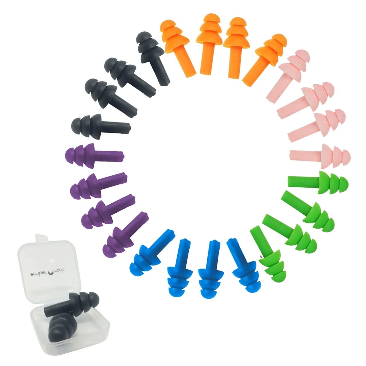 Swimming Ear Plugs - 12 Pack Silicone Earplugs for Kids & Adults - Waterproof, Reusable & Noise Cancelling for Sleeping & Swimming - Each Pair Includes Carry Case (Multicolour)