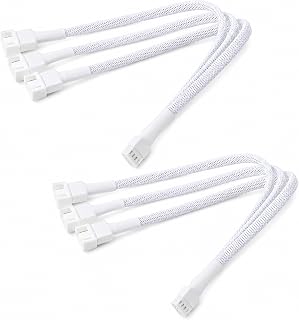 2 Pack 4 Pin PWM Fan Splitter Cable, White | 4 Pin PWM, 1 to 3 Ways, 10.6 Inch Length, Compatible with 3Pin and 4Pin Fans, for CPU Cooling, PC Case, and Chassis Fans