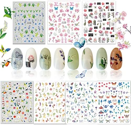 Isa&Bosco Summer Nail Stickers - Tropical Nail Art Stickers Mixed Style Colorful Flowers Leaves Butterflies Bamboo Birds Wild Flowers Tropical Flowers DIY Acrylic Nail Decals Suitable for Women Girls