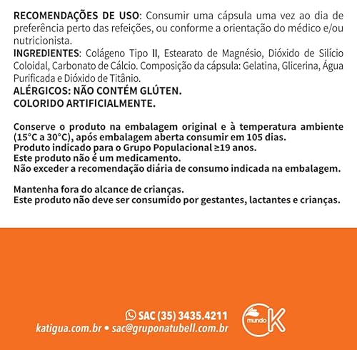 KATIGUÁ Colágeno Tipo Ii Função Articular Sem Sabor Katiguá 90 Cápsulas Rígidas • 90 Doses Laranja