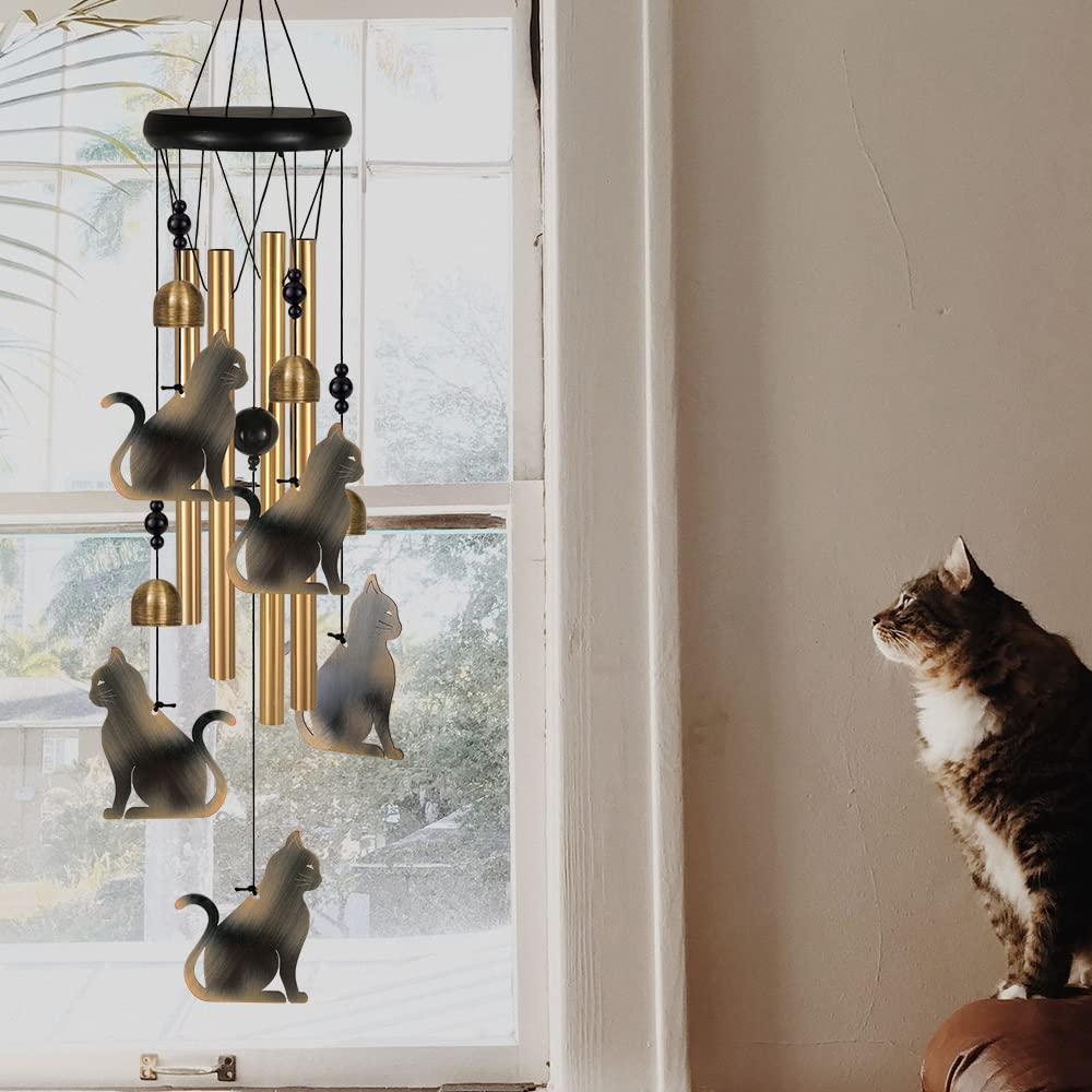 Katzen-Windspiel Für Garten & Balkon – Metall, Wasserdicht | Mit Glocken, Als Deko Oder Geschenk