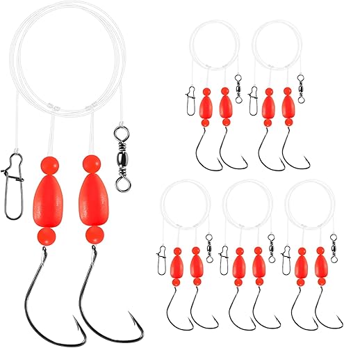 Alwonder Paquete de 5 aparejos de pesca Pompano con flotadores Snell, aparejo giratorio de cebo vivo de agua salada, broches de presión de doble