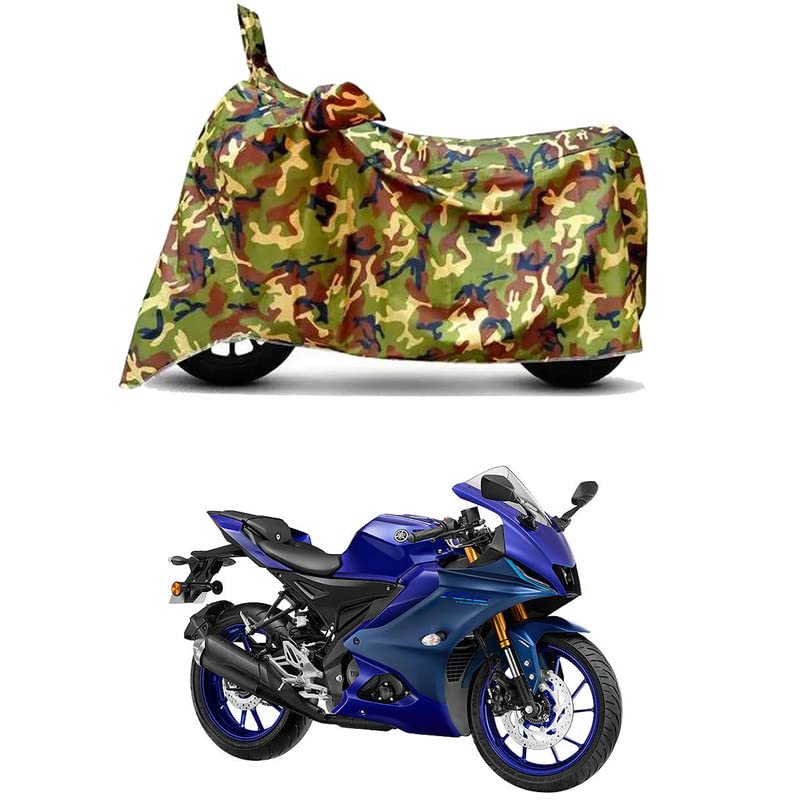 Image of Waterproof 100% PVC Coated Bike Scooty Two Wheeler Body Cover Compatible for Yamaha R15 V4 Racing /UV-Rays /Heat Protection /Birds Dropping /Scratchproof /Dust Proof [6X6 Jungle Print]
