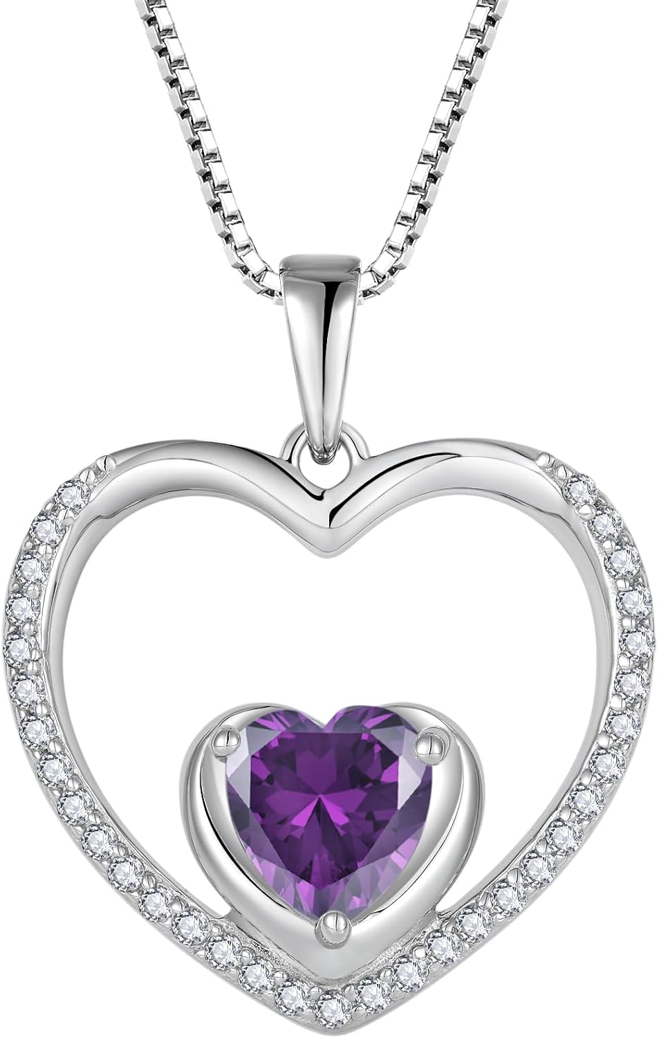 FJ Heart Pendant Necklace 925 Sterling Silver Birthstone Jewelry for Women