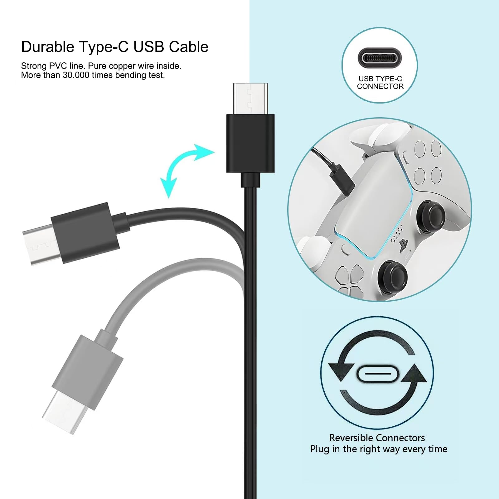 Confezione da 2 cavi per controller PS5 da USB A a USB tipo C per ricarica rapida da auto per iPhone 16 15 Pro Max 15 16 Plus, Xbox Series X/S/Elite Series 2, Playstation 5 Pro, cavo di ricarica