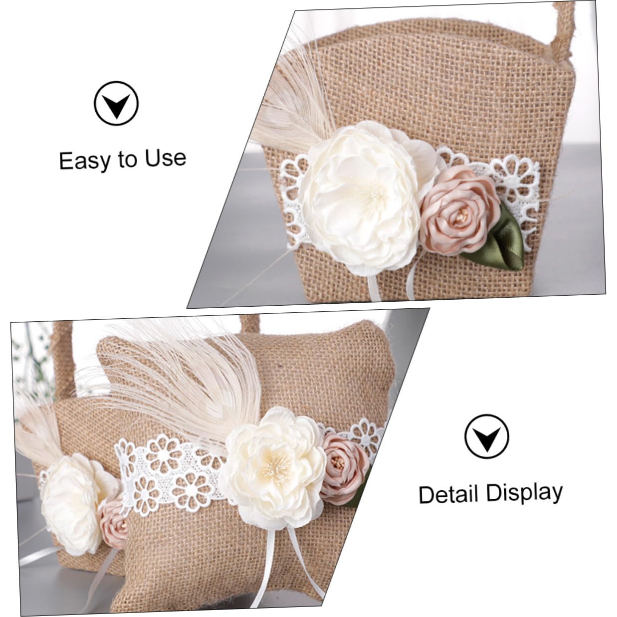 CLISPEED Ringkissen Blumenkorb Satz aus Leinen für Hochzeiten mit Künstlichen Blumen Robust und Dekorativ für Blumenmädchen bei Trauungen