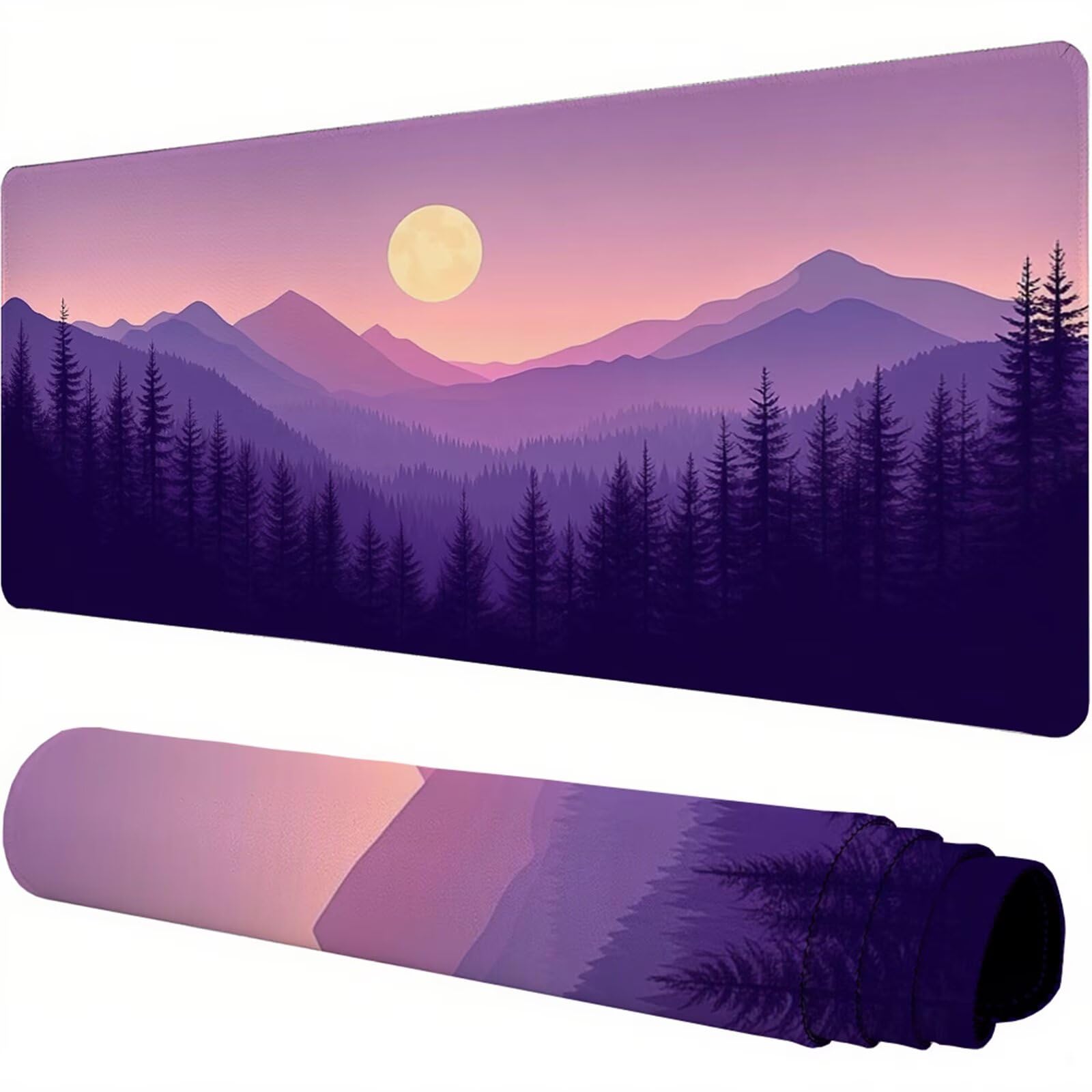 Fioletowa podkładka pod mysz XXL 1000 x 500 x 3 mm krajobraz pod ręką akcesoria biurowe antypoślizgowa gumowa podstawa i zszyte krawędzie podkładka pod mysz dla graczy do dekoracji biura dekoracyjnego