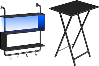 HOOBRO Folding TV Tray Table, Stable Snack Table for Small Space and Floating Shelves with LED Lights, 29.5" LED Wall Mounted Gaming Shelf Bundle BK15BZ01-BB21DBJ01