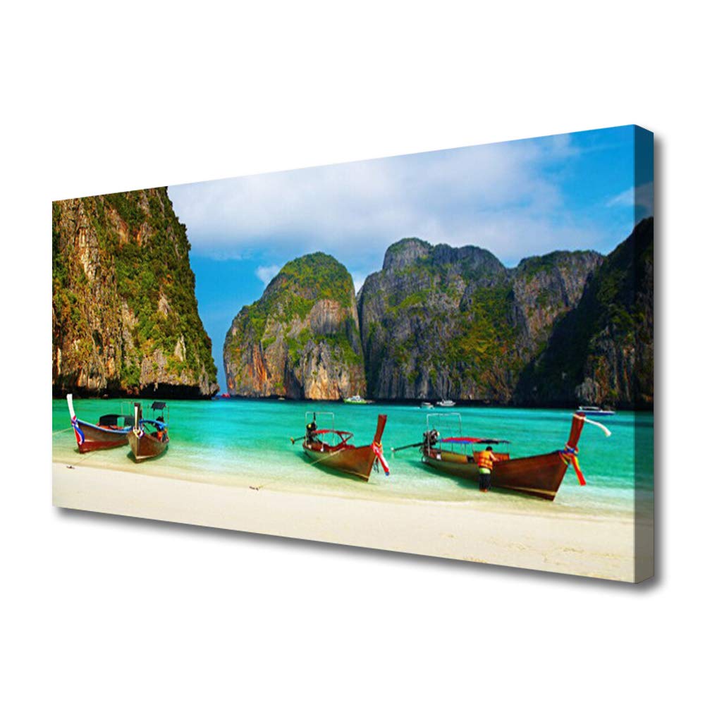 Toile Imprimés Tableau Décoration 100x50cm - Plage Paysage Montagnes Mer Moderne
