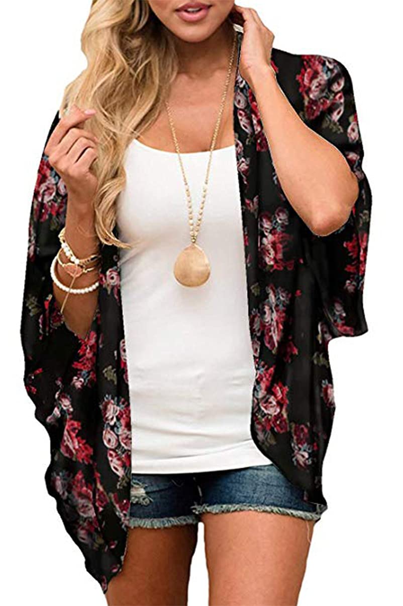 Yutdeng Cárdigans Kimono Mujer Camisolas Casual Gosa Floral Pareos Playa Verano 3/4 Tops Blusa Suelta Boho Bikini Cover Up Caftan Playa Mujer Chal Verano
