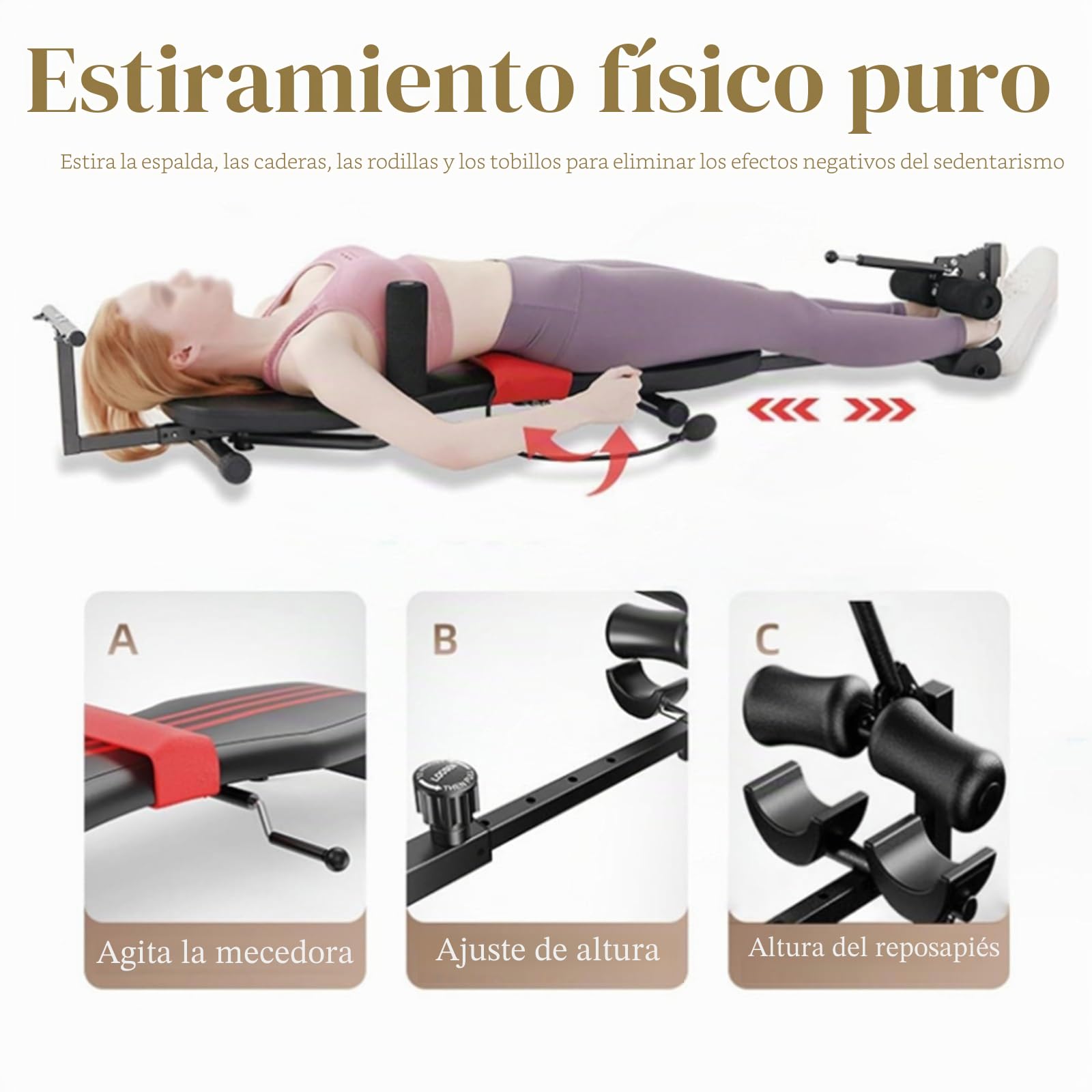 Banco de Estiramiento de Espalda con descompresión, máquina de tracción de Columna Vertebral con Longitud Ajustable, Banco de Entrenamiento de Espalda y Camilla de Cuello, Mesa de inversión