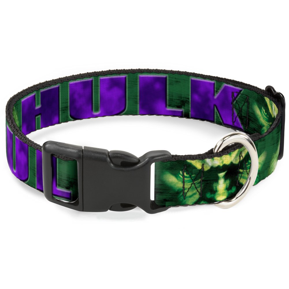Buckle-Down Plastic Clip Collar - HULK Face C/U/Action Pose Greens/Purples - 1" Wide - Fits 15-26" Neck - Large