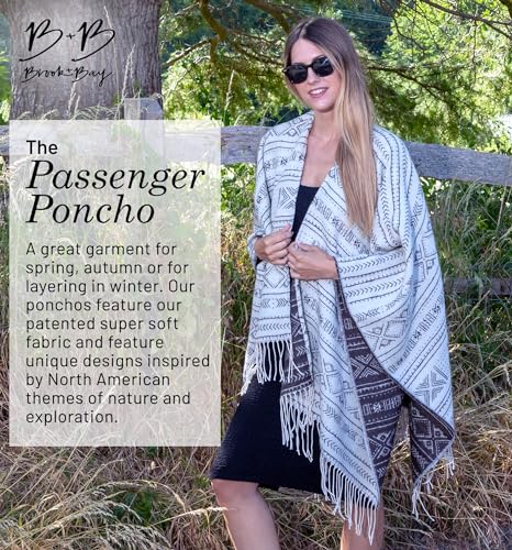 Brook + Bay Winter Poncho - Shawl Wrap & Womens Poncho Sweater w/Tassels - Cardigan Poncho - Travel Cape Poncho for Women2