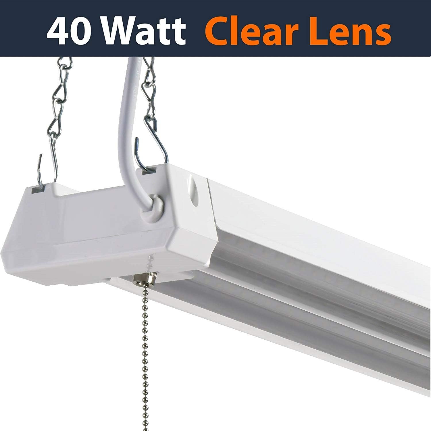 HARRRRD LED 4ft Utility Shop Light-40W, 4000K, Linkable, Clear Lens, 4500LM, Replaces 4 Foot Fluorescent, Garage Shoplight Ceiling Fixture, Pull Cord Chain, Plug in