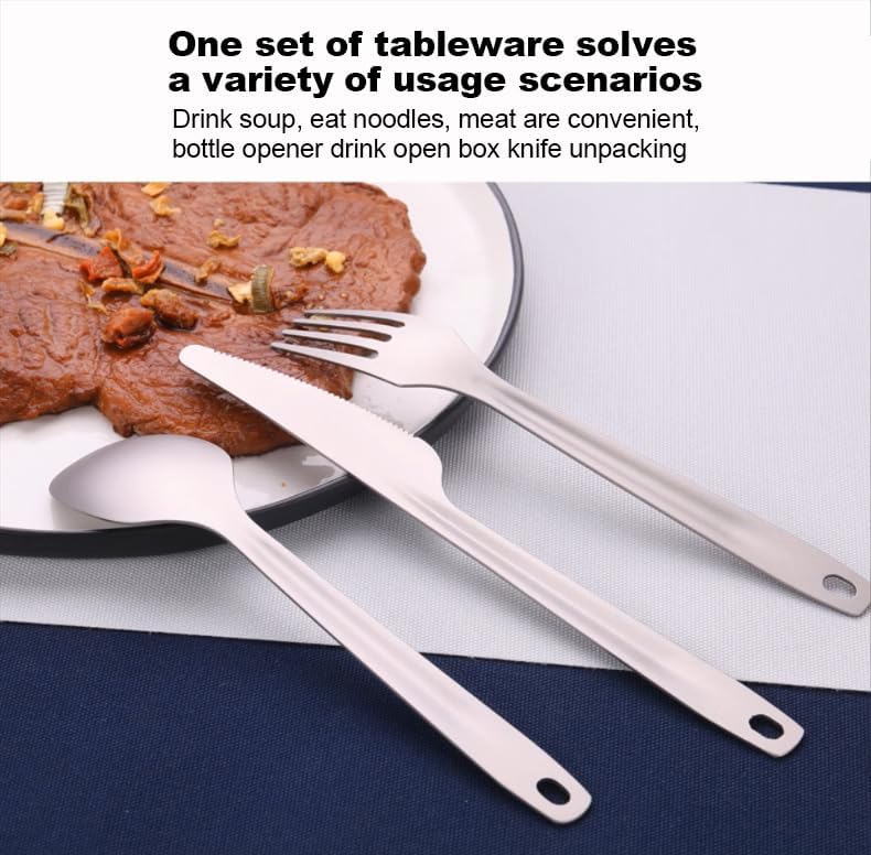 Customized Titanium Camping Spoon Fork Knife Keychain with Bottle Opener Long Handle Spork