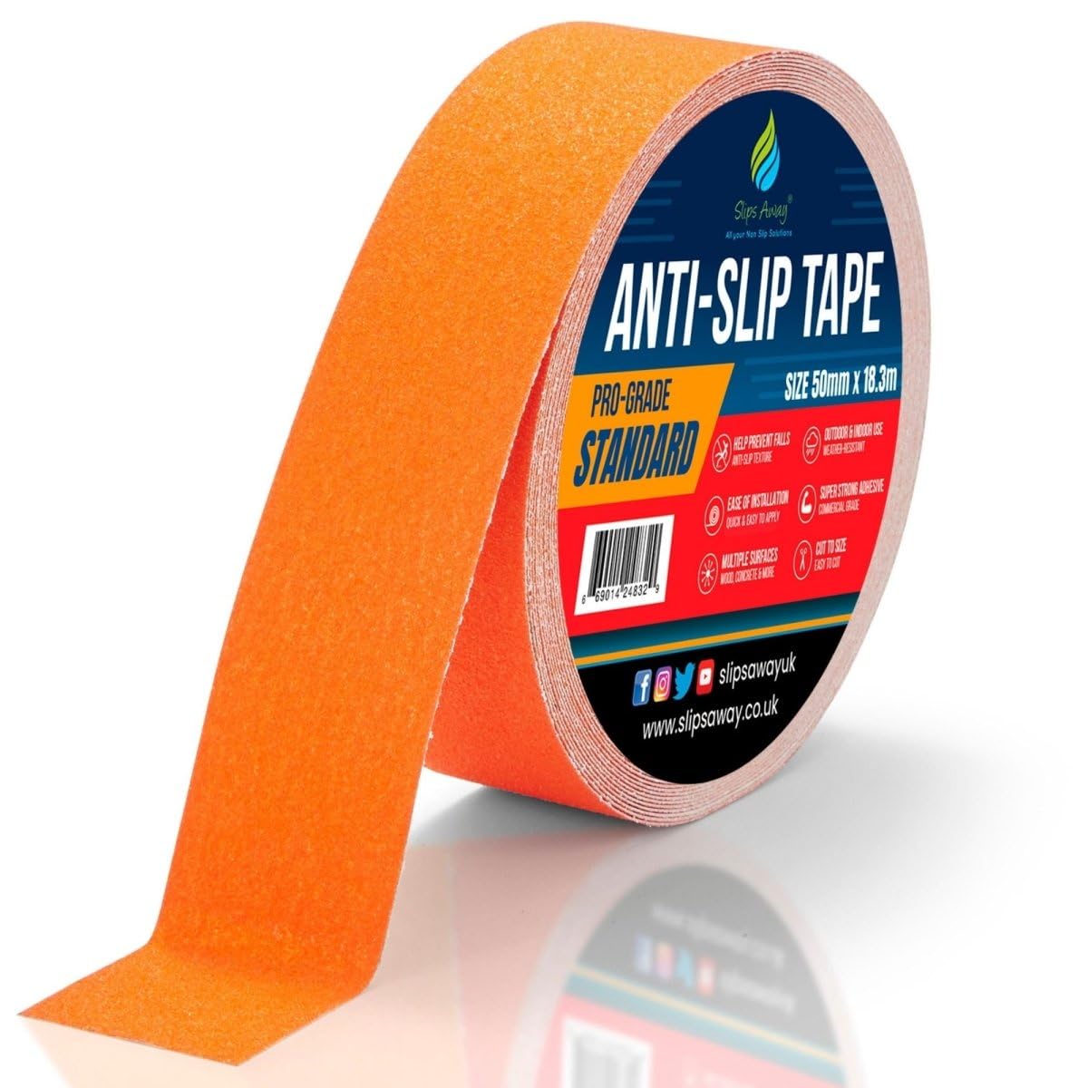 SlipsAway Anti-Slip Tape Roll - Strong Adhesive Grip Tape for Stairs Tread, Ramp & Deck - 50mm x 18.3m Waterproof Non-Skid Tape for Indoor/Outdoor Use - Made in the UK - Orange โ image 1