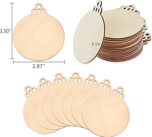 Miniatura 2 de 60 piezas de rebanadas de madera, adornos de Navidad de madera de 3.5 pulgadas, círculos de madera preperforados sin terminar para centros de mesa