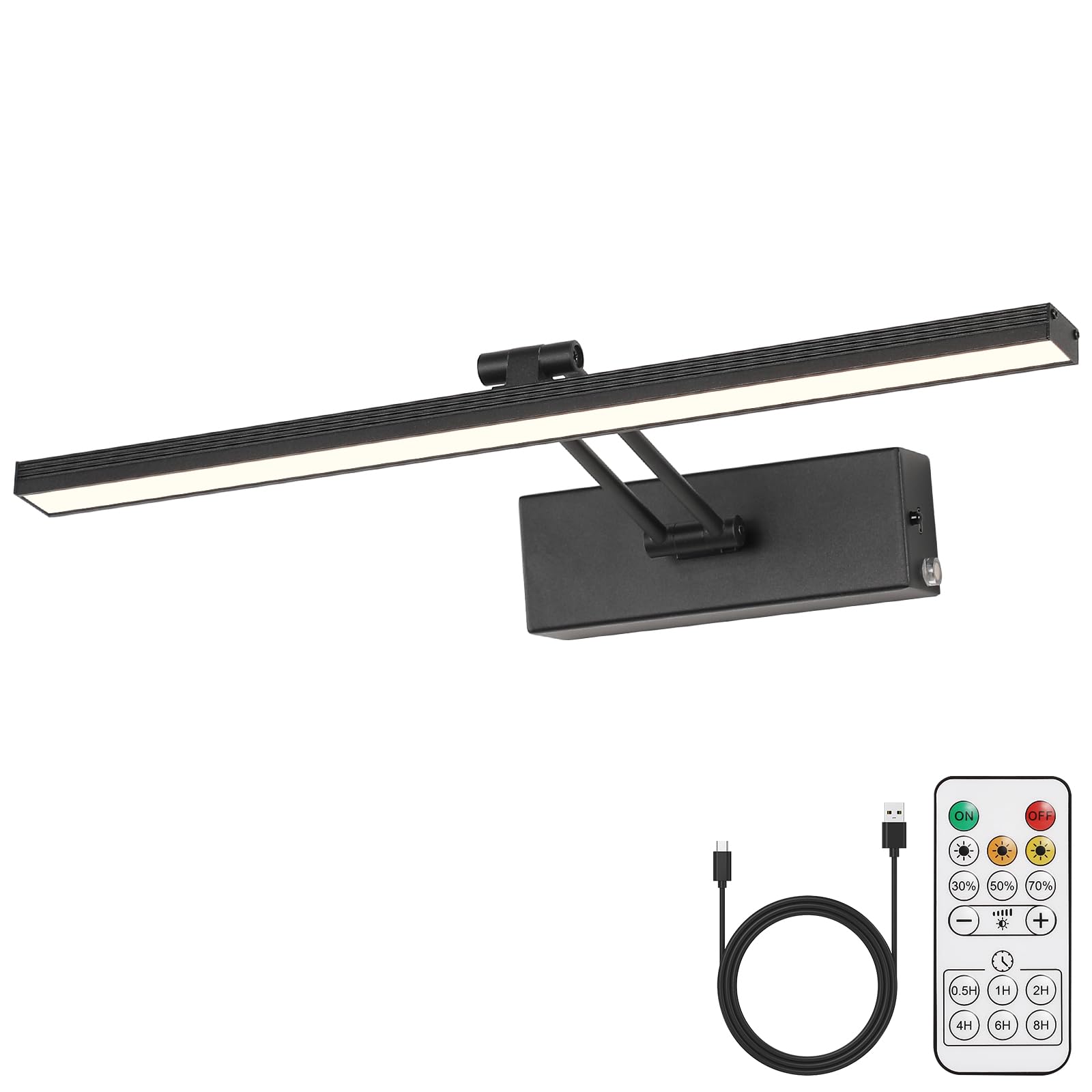 DESOOP Rechargeable Picture Light Battery Operated 3CCT Dimmable Gallery Lighting Black Over Picture Light Wireless Art Lights with Remote and Timer 15.75