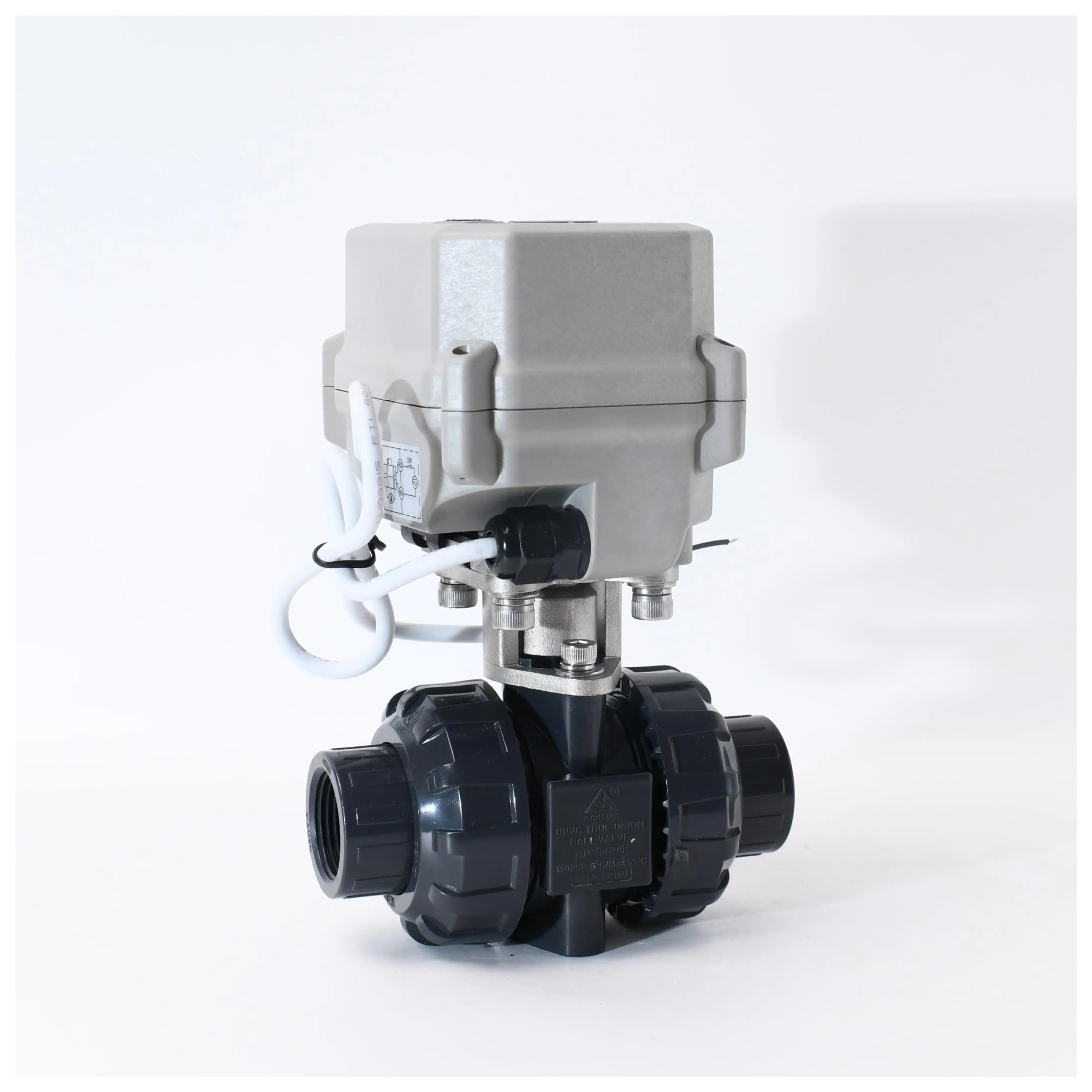 CR201 DN40 Valvola motorizzata elettrica in PVC con attuatore di flusso for il controllo del flusso dell'acqua Valvola a sfera Valvola motorizzata UPVC con staffa SS