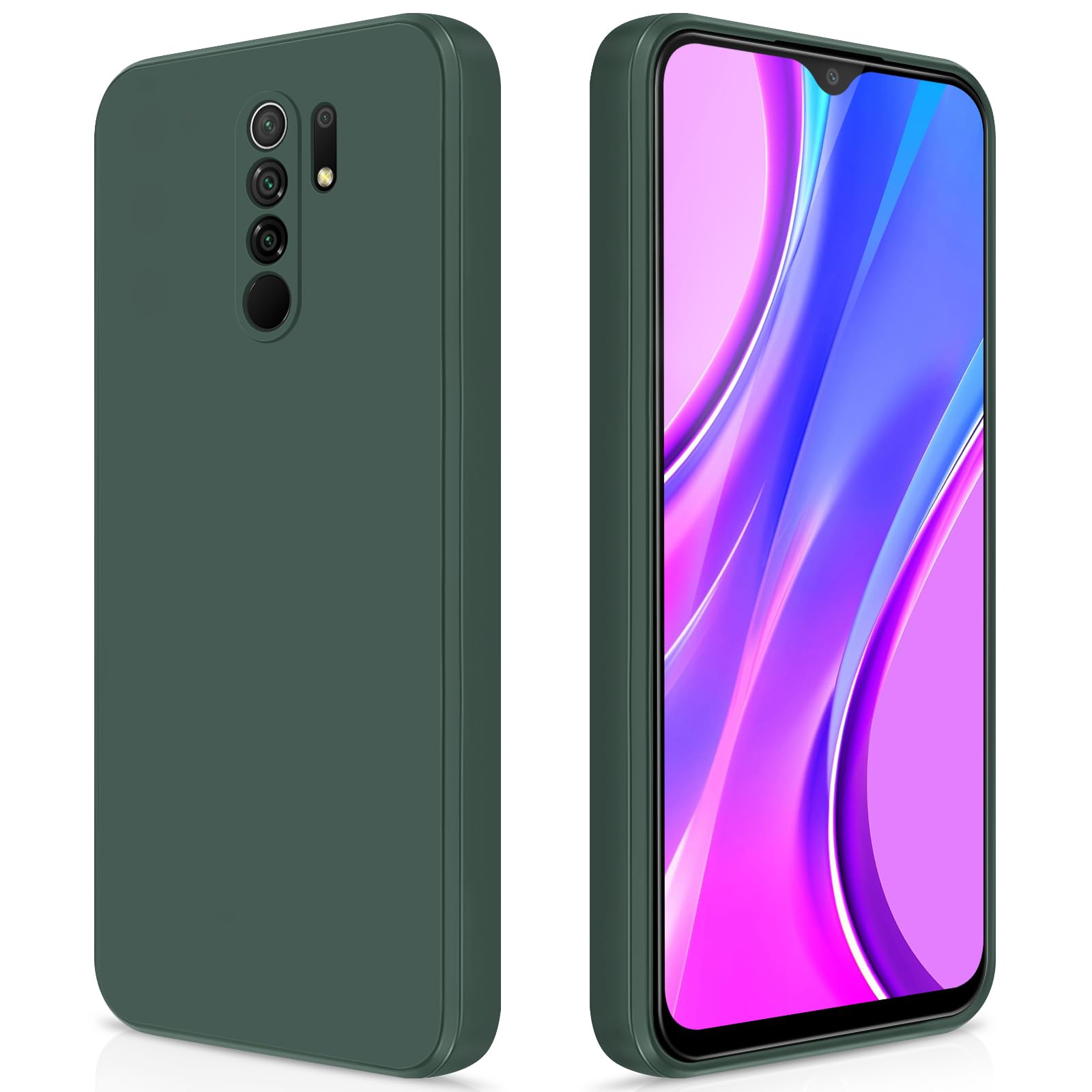 GiiYoon Hülle Kompatibel mit Xiaomi Redmi 9, Hochwertiges Liquid Silicone Case, Rundumschutz Handyhülle, Kratzfestes Weiches Mikrofaserfutter- grün