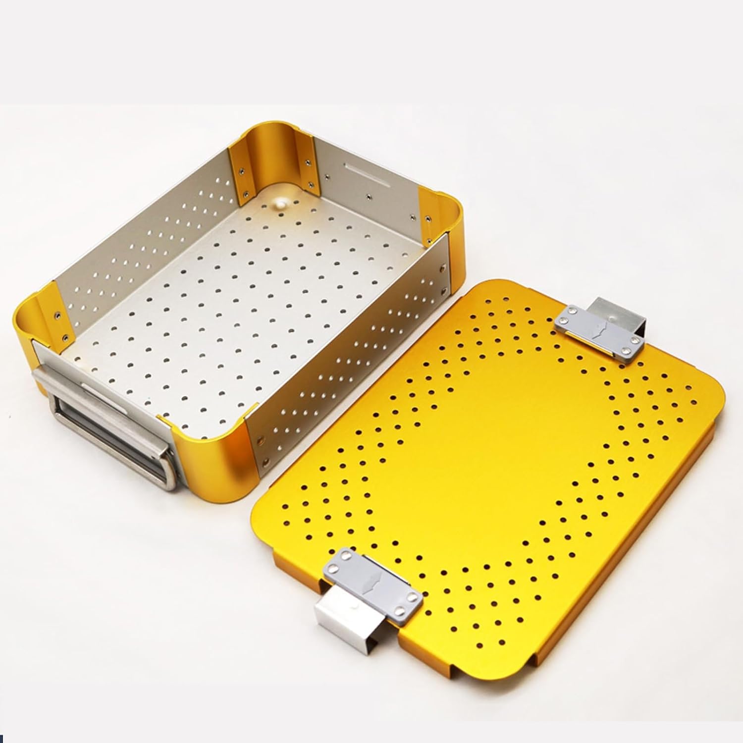 Medical Instrument Sterilization Box - Aluminum Surgical Tray for Dental and Ophthalmology Instruments, Ultrasonic Cleaning, and Washing, 9.4 x 6.9 x 2.2 in