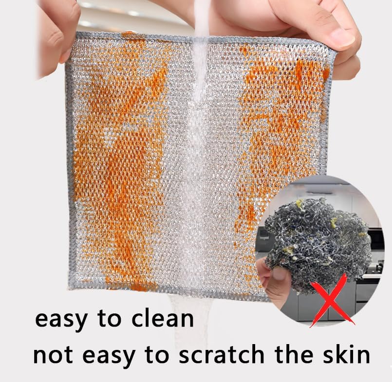 10 Counts Non Scratch Wire Dishcloth Multipurpose Wire Dishwashing Rag for Wet and Dry Use, Metal Scrubbers for Cleaning Dishes, Dual-Sided 2-Layer Kitchen Cleaning Cloth with Mesh, Mesh Dish Cloth - Image 6
