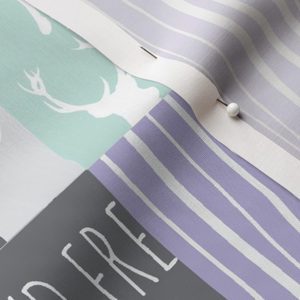 Spoonflower Fabric - Patchwork Deer Lilac Grey Mint Wild Free Wholecloth Lavender Purple Printed on Cotton Poplin Fabric by The Yard - Sewing Shirting Quilting Dresses Apparel Crafts