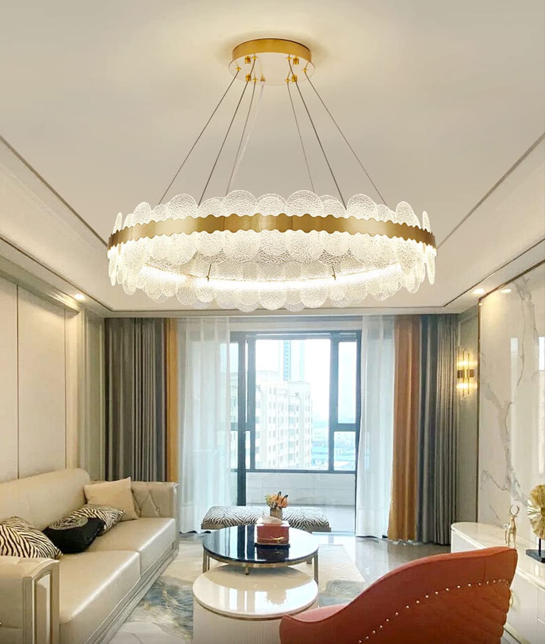 Plafonnier LED or de 80cm pour salon et cuisine : l'éclairage créatif en cristal