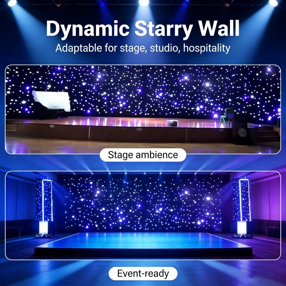 Fondo De Tela Estrellada LED, Cortina De Cielo Estrellado De Escenario con Mando A Distancia RF E Iluminación Regulable, 16-20 Leds por Metro Cuadrado, para DJ, Banda, Club, Boda, Fiesta(4x4m)